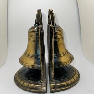 VINTAGE Brass Liberty Bell Bookends Seventies Library Colonial American